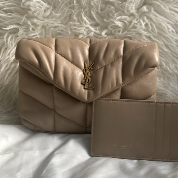 Yves Saint Laurent Lambskin Monogram Loulou Puffer Pouch Clutch Dark Beige - Picture 2 of 16